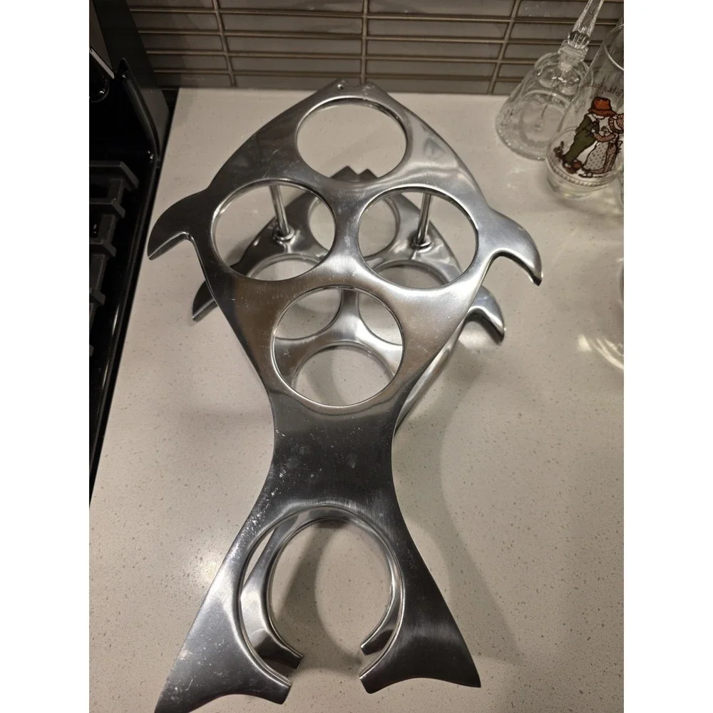 Silver Metal Fish Shaped Countertop Wine Rack Holder Heavy-Duty 5 Bottle